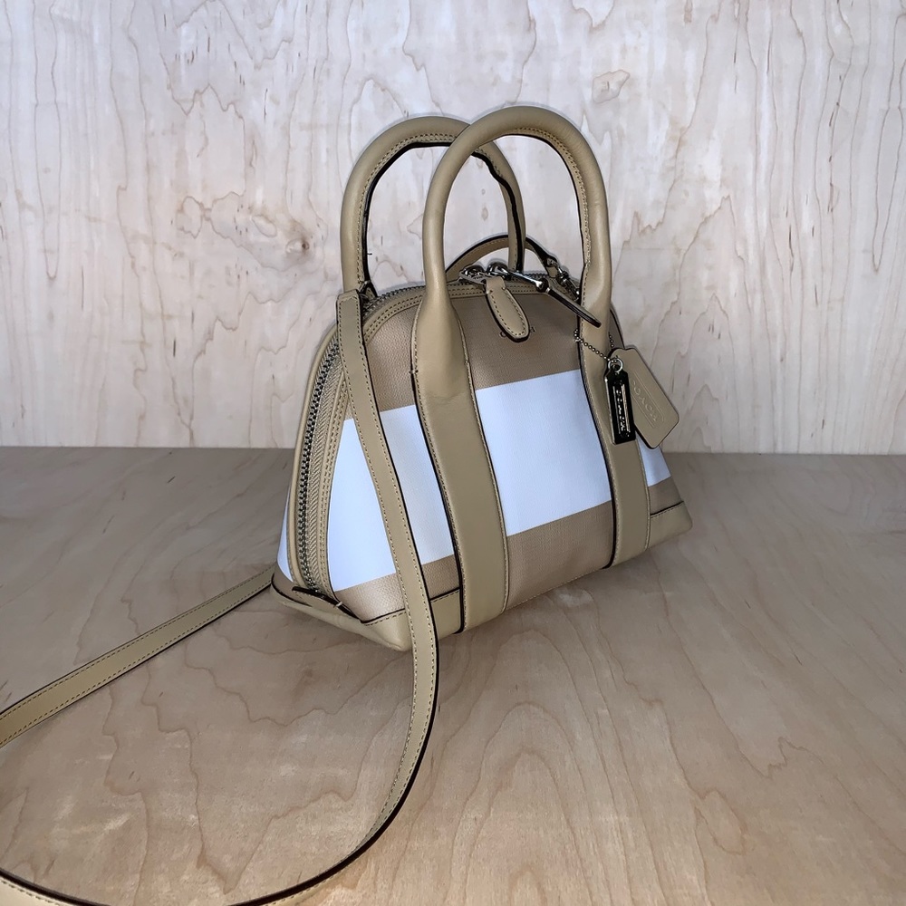 COACH TAN BLEECKER STRIPED MINI PRESTON SATCHEL - Picture 6 of 16